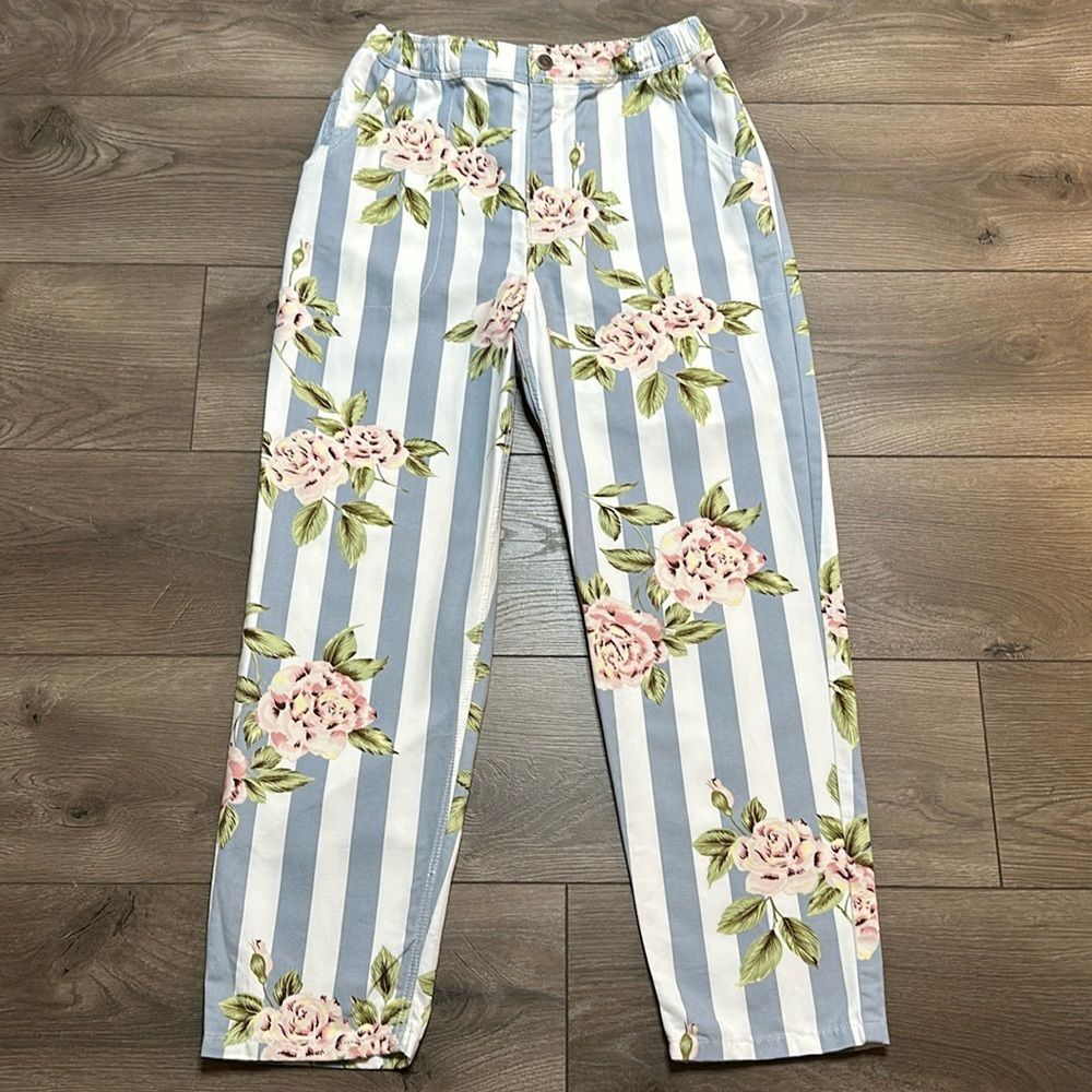 RVCA Scrunchie High Waisted Tousers Floral Print Ankle Jeans Size Medium